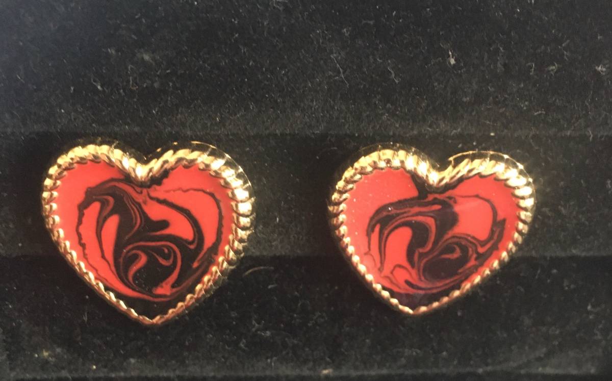 Red & Black Swirl Heart Shaped Earrings