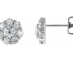 14k White 2 Ctw Natural Diamond Cluster Earrings