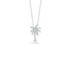 Small Palm Tree Pendant with Diamonds 18K White Gold